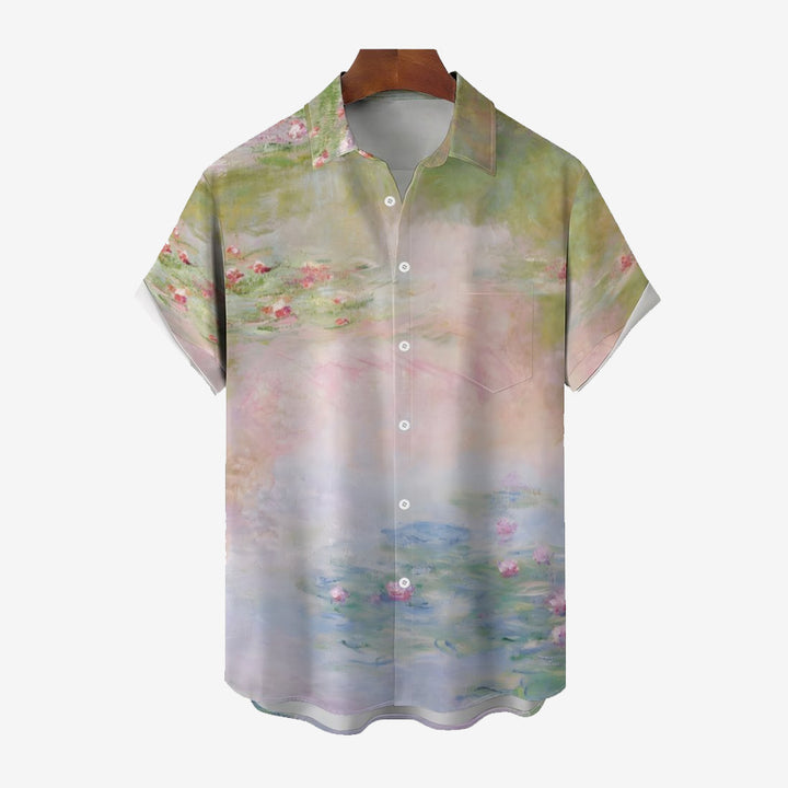 Water Lily Low Saturation Color Art Print Short Sleeve Shirt 2402000187