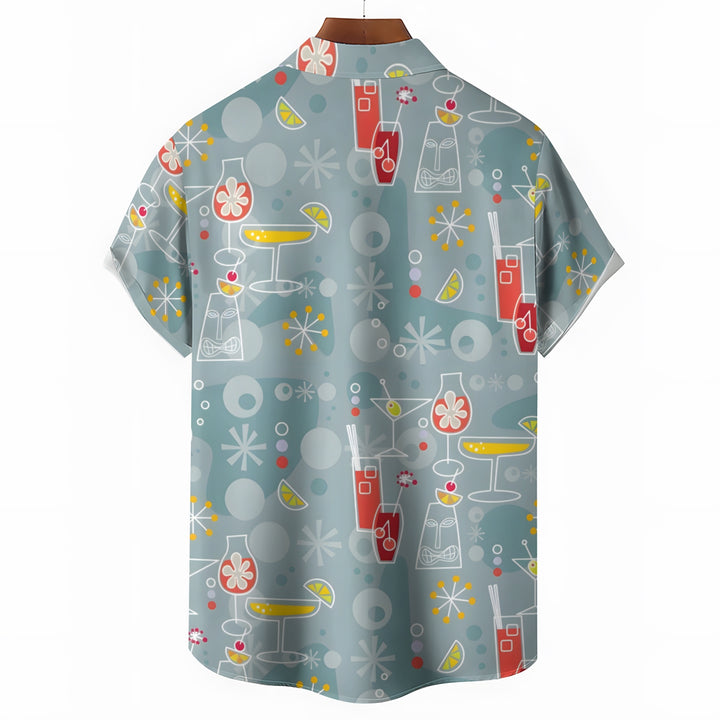 Geometric Cocktail Print Casual Short Sleeve Shirt 2403000177