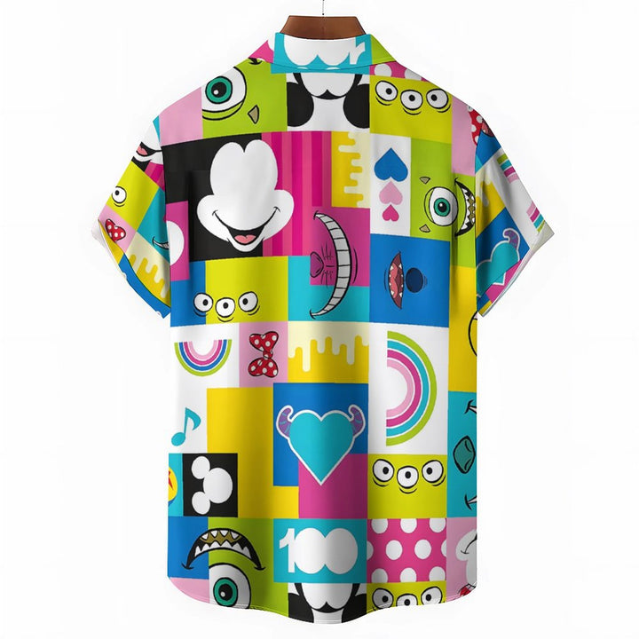 Cartoon Color Block Splicing Character Print Casual Short-Sleeved Shirt 2401000351