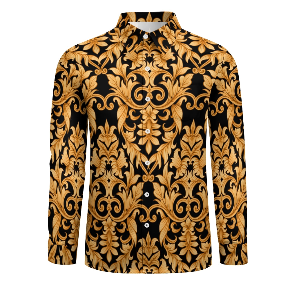 Men's Baroque Art Printed Long Sleeve Shirt 2403000237