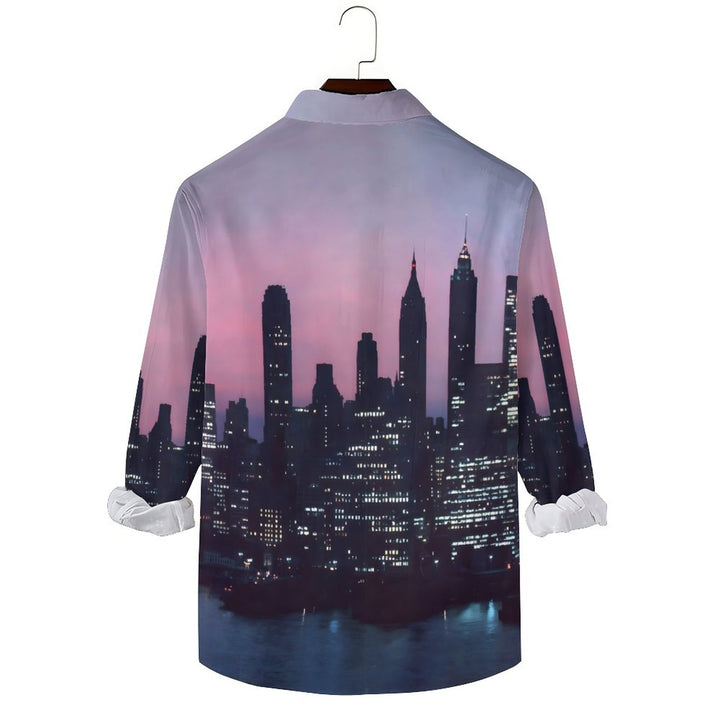 Men's Gradient Urban Art Printed Long Sleeve Shirt 2312000280