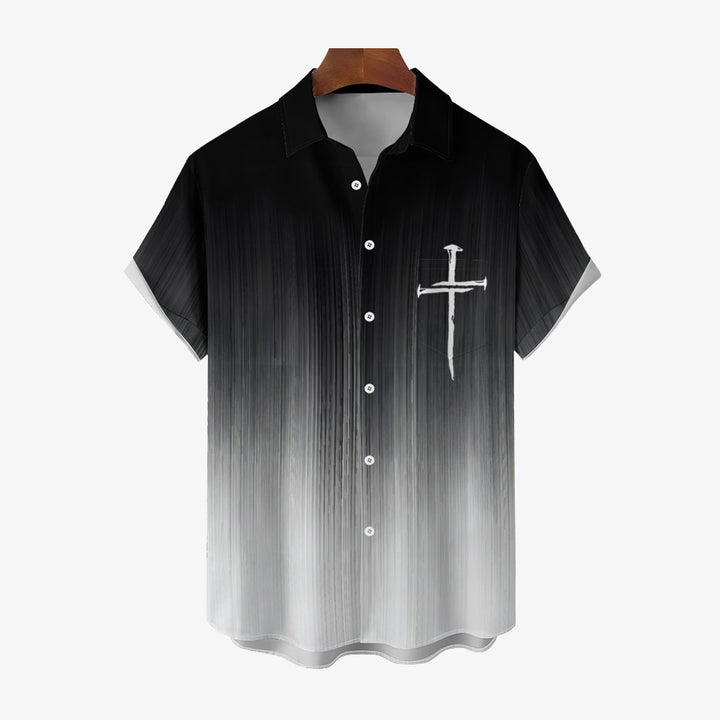 Men's Gradient Cross Print Casual Short Sleeve Shirt 2402000330