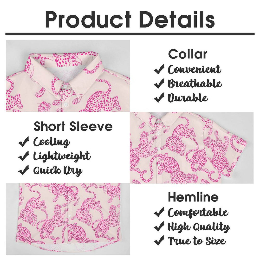Leopard Pink Print Casual Short Sleeve Shirt 2402000083