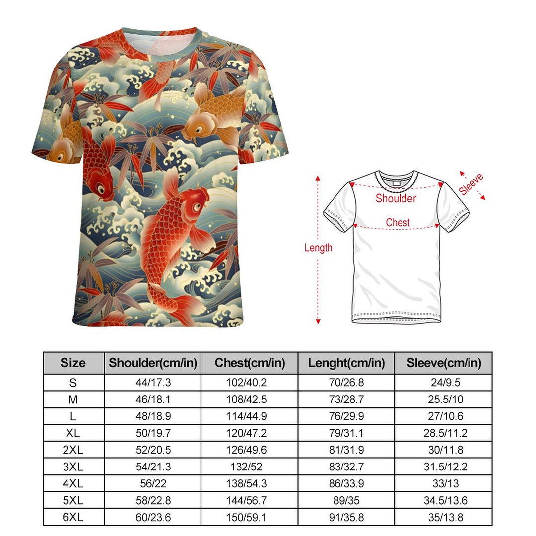 Men's Round Neck Koi Carp Casual T-Shirt 2312000391