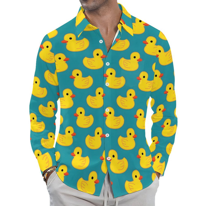 Men's Casual Little Yellow Duck Printed Long Sleeve Shirt 2312000205