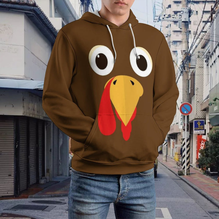 Unisex Hooded Thanksgiving Silly Turkey Face Print Sweatshirt 2311000160