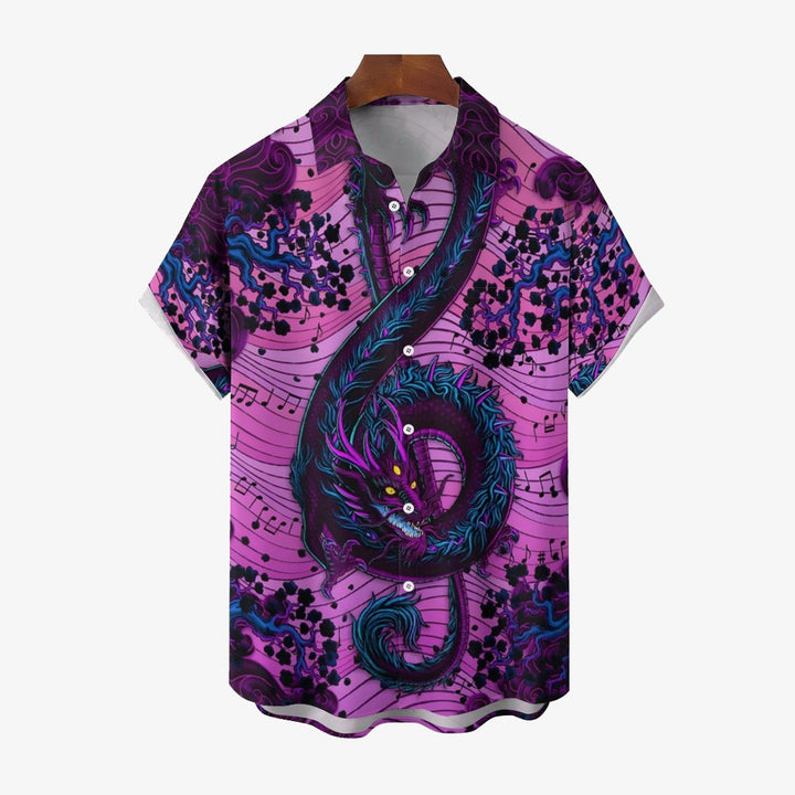 Musical Dragon Print Men's Casual Short Sleeve Shirt 2402000290