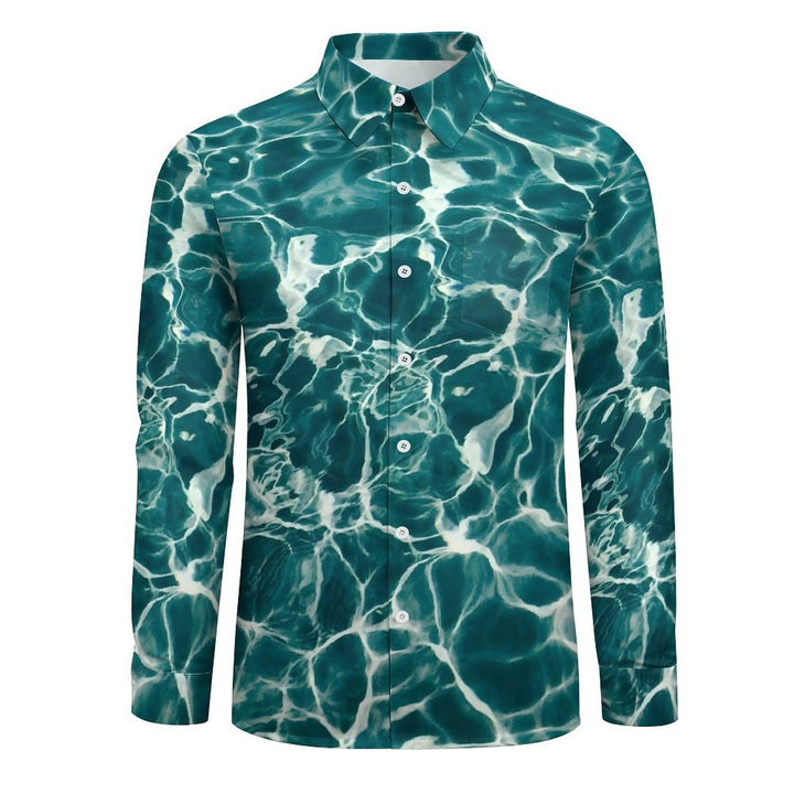 Men's Casual Water Ripples Printed Long Sleeve Shirt 2402000335