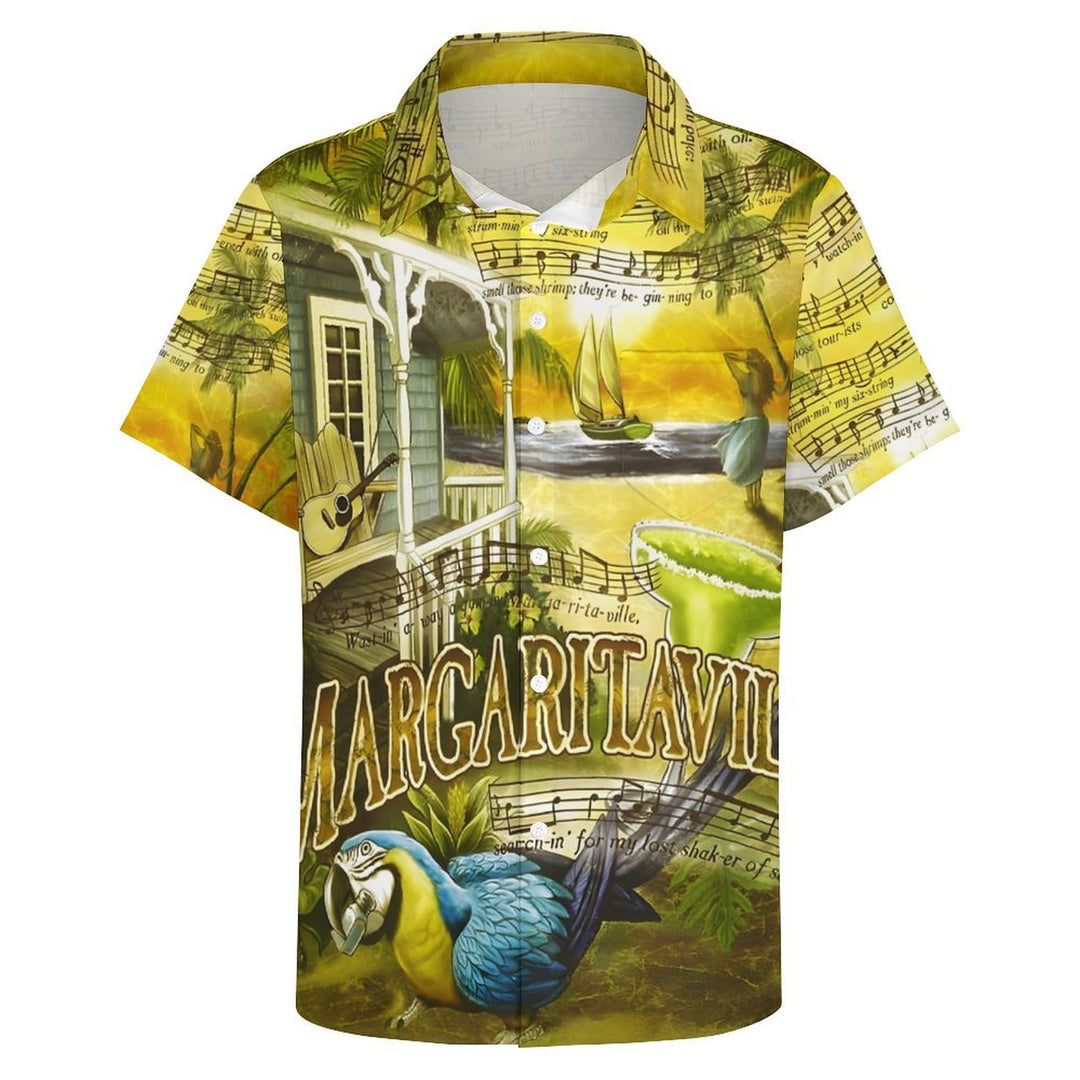 Men's Hawaiian Parrot Music Note Casual Short Sleeve Shirt 2401000168