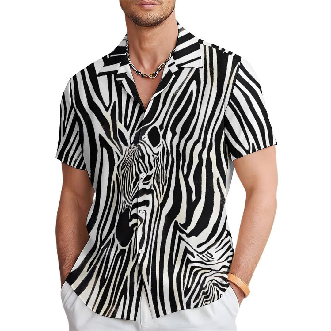 Men's Zebra Stripes Art Casual Short Sleeve Shirt 2402000077