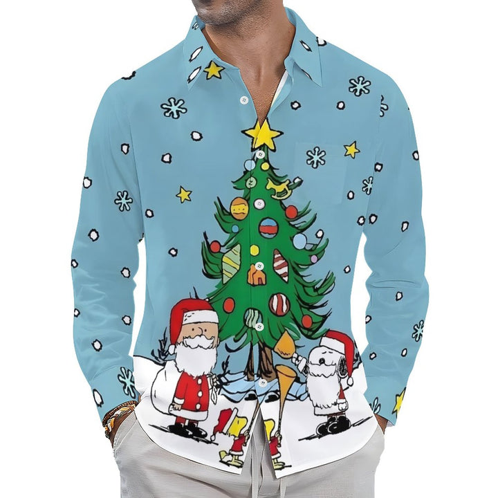 Men's Casual Cartoon Christmas Printed Long Sleeve Shirt 2311000764