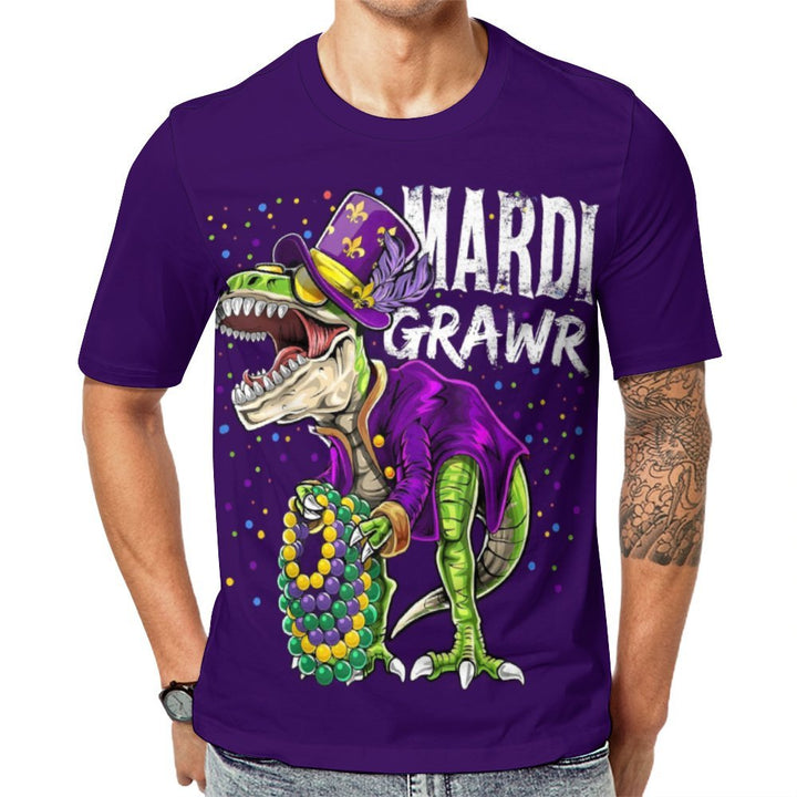 Men's Round Neck Mardi Gras Dinosaur Casual T-Shirt 2312000396