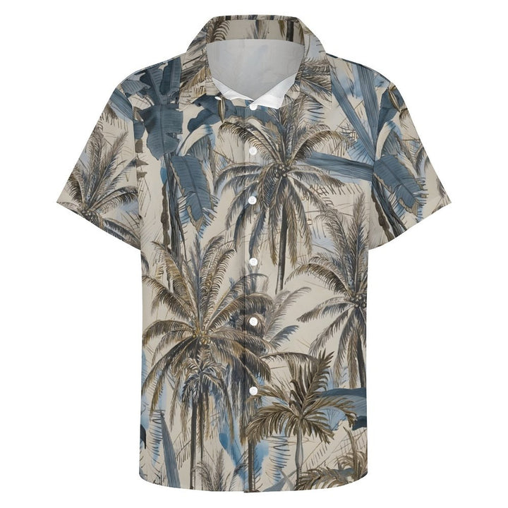 Mens Hawaiian Coconut Print Lapel Chest Pocket Short Sleeve Funky Aloha Shirt 2401000090