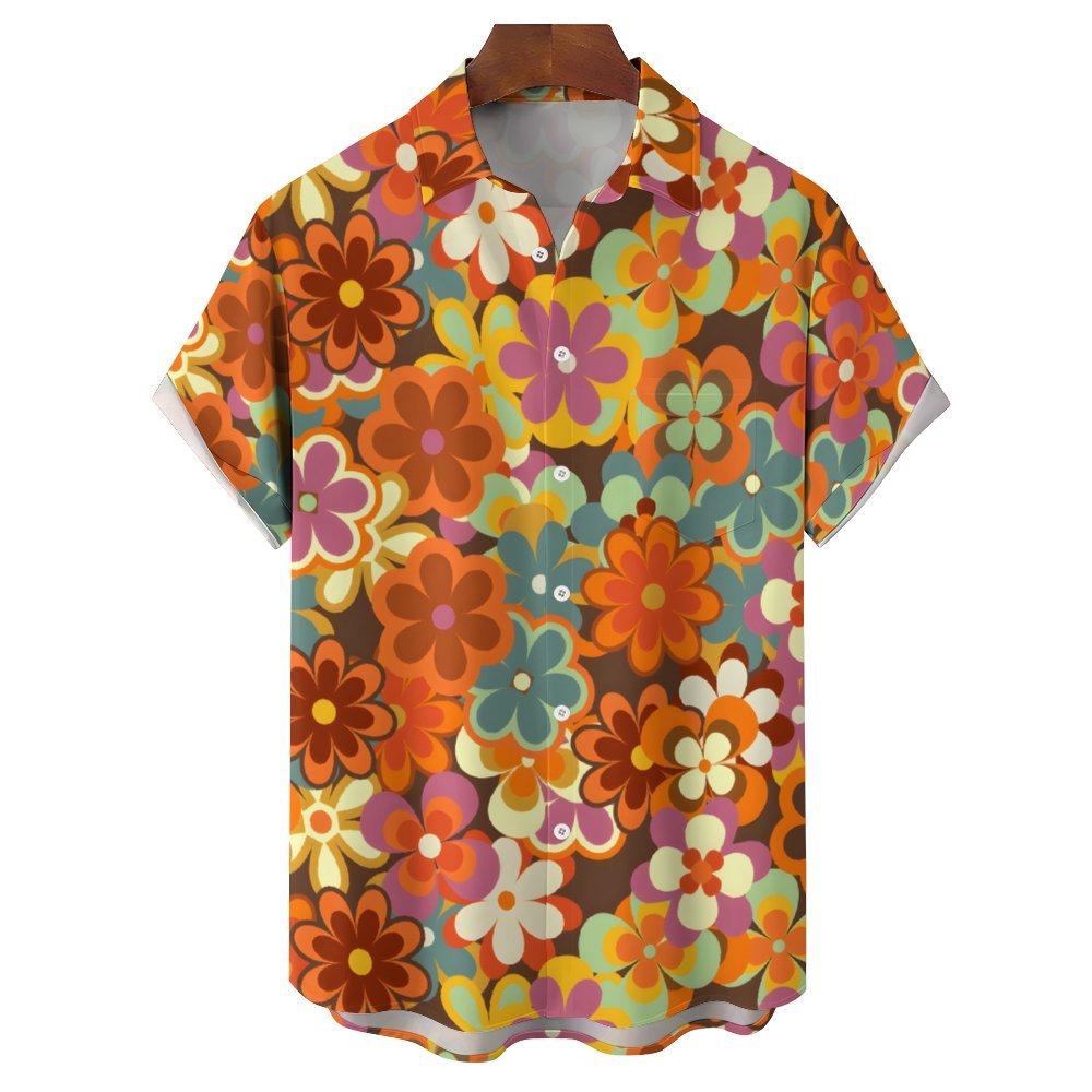 Men's Hawaiian Flowers Casual Short Sleeve Shirt 2402000329