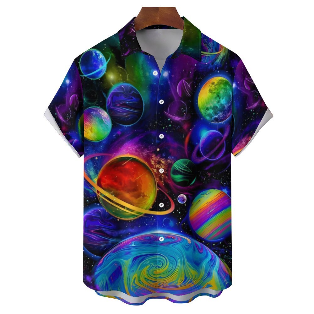 Men's Colorful Planet Casual Short Sleeve Shirt 2311000744