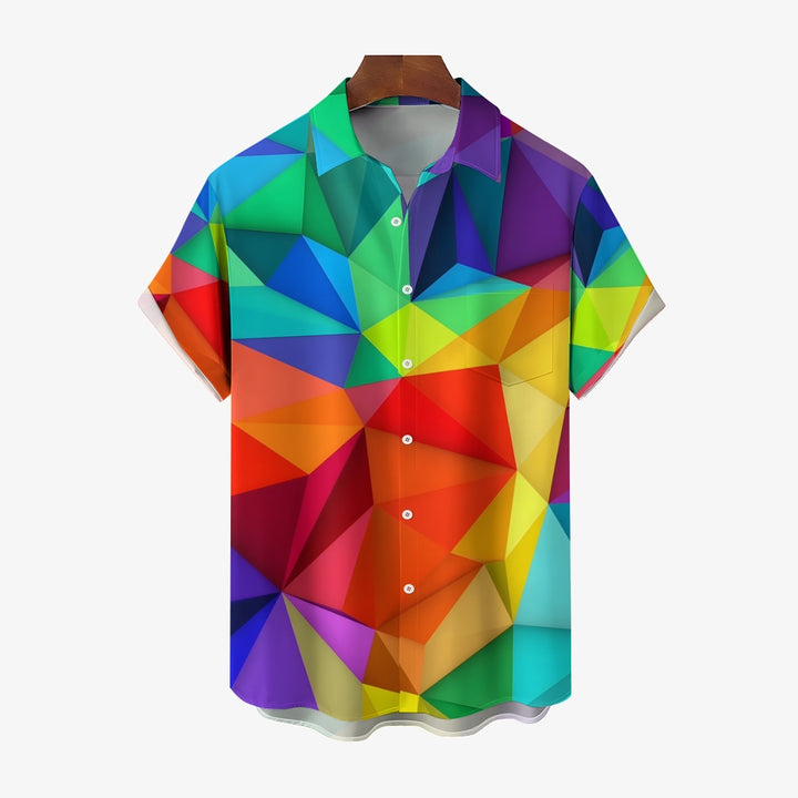 Men's Colorful Geometric Blocks Casual Short Sleeve Shirt 2403000046