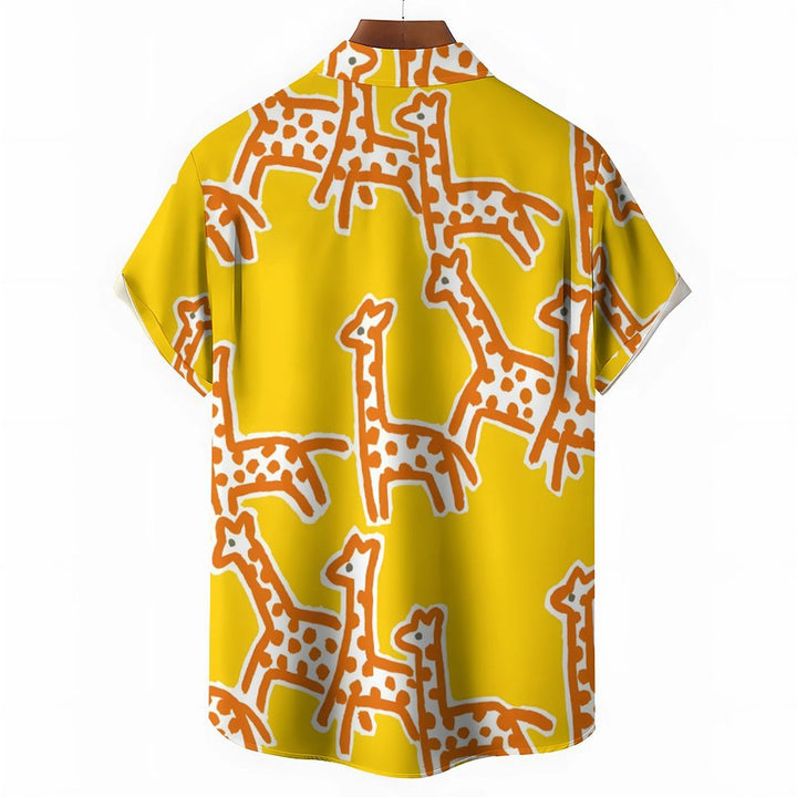 Men's Cartoon Giraffe Casual Short Sleeve Shirt 2401000096