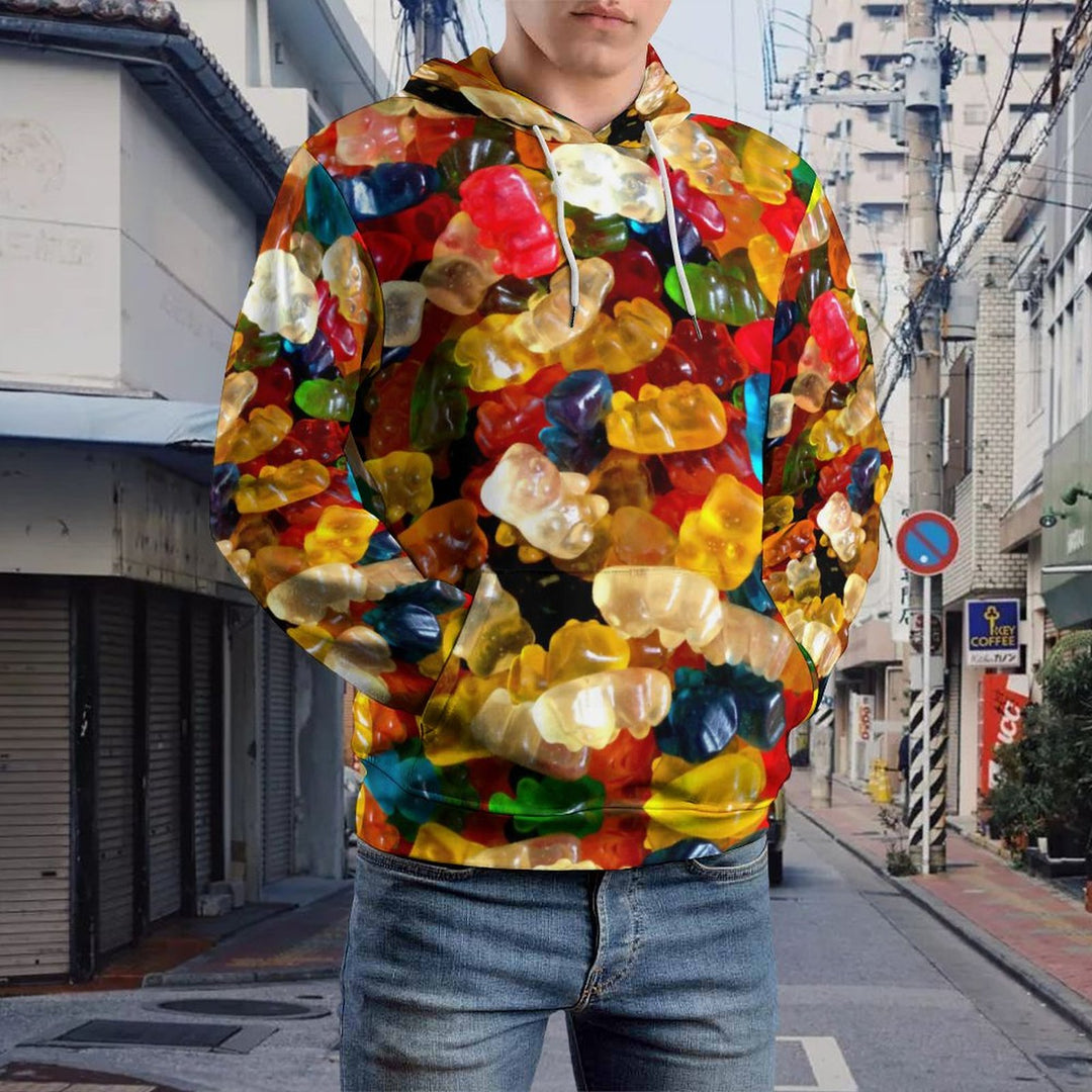 Unisex Casual Gummy Bear Print Pocket Hoodie 2309000117