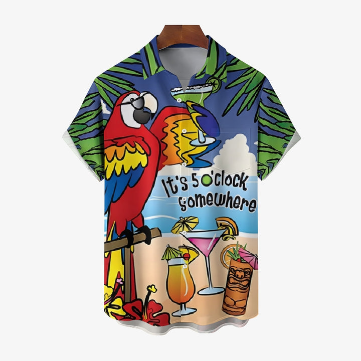 Men's Hawaiian Parrot Cartoon Casual Short Sleeve Shirt 2403000424