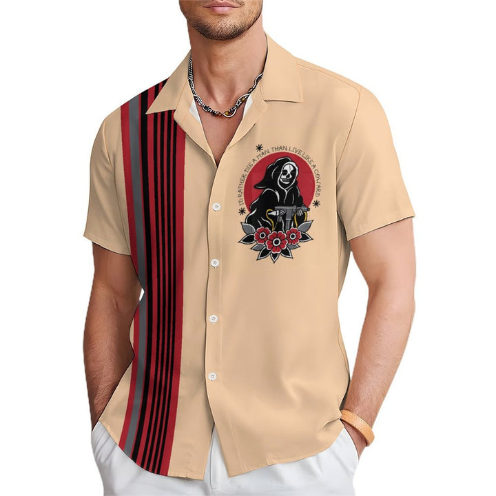 Men's Stripe Casual Short Sleeve Shirt 2402000072