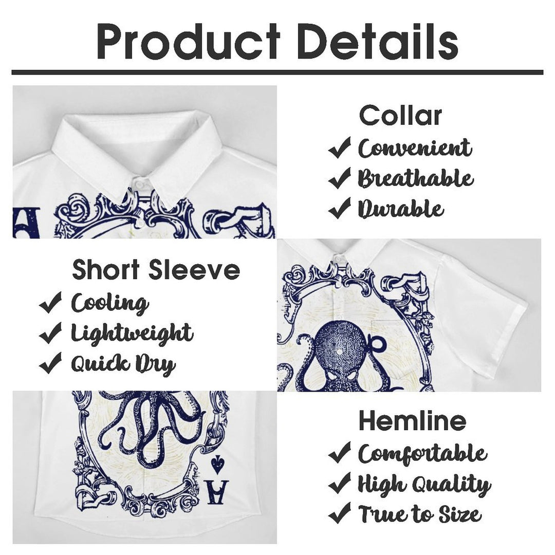 Octopus Poker Print Casual Short Sleeve Shirt 2402000291