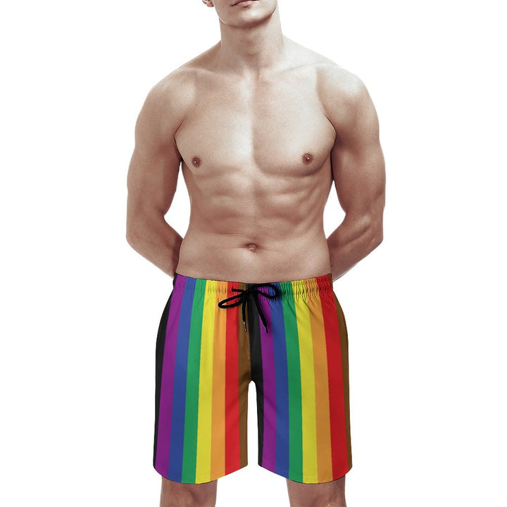Men's Sports Rainbow Stripes Beach Shorts 2312000415