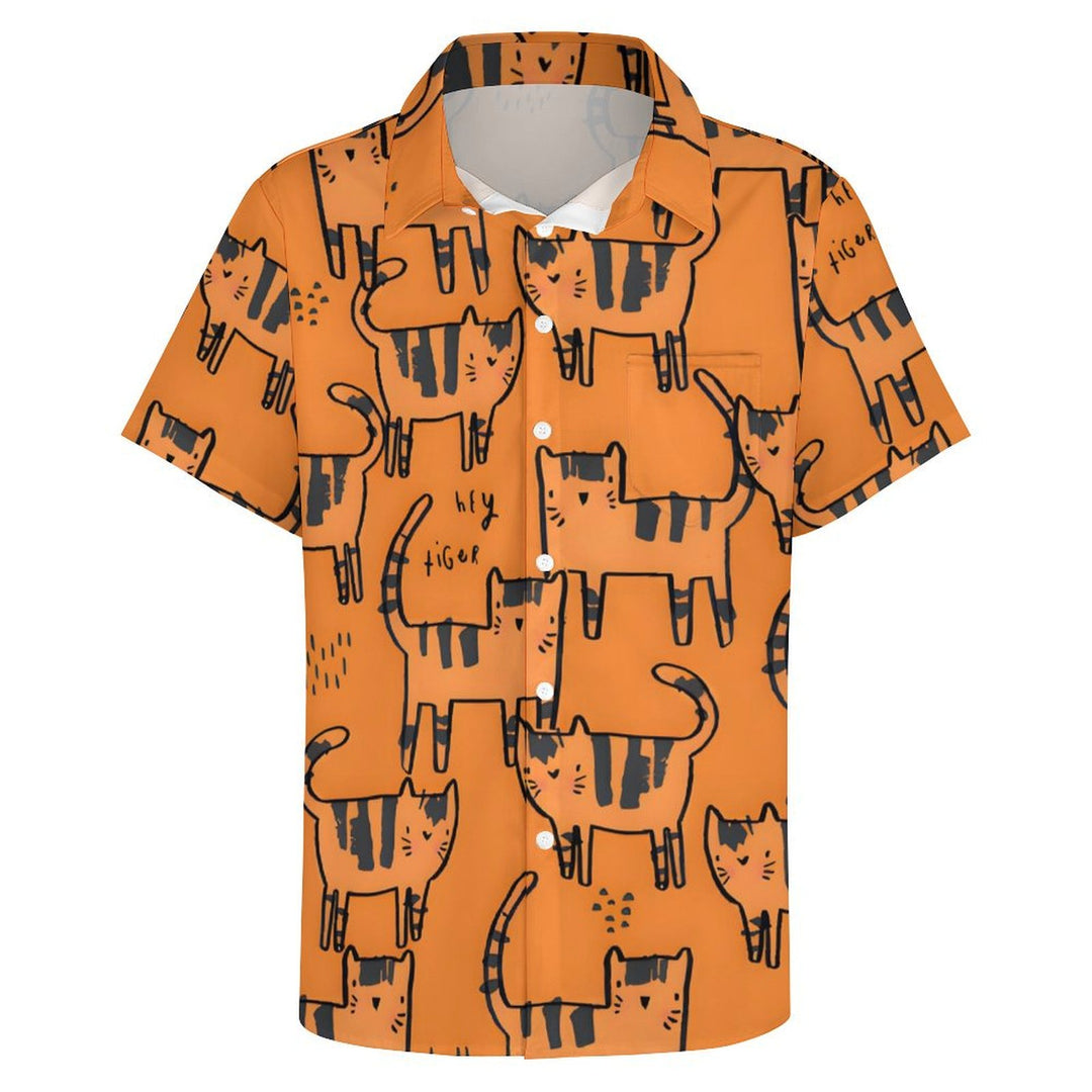 Men's Orange Cat Casual Short Sleeve Shirt 2401000112