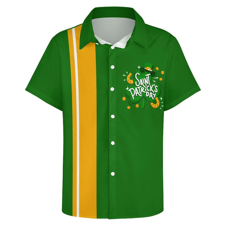 St Patricks Day Chest Pocket Short Sleeve Bowling Shirt 2401000061