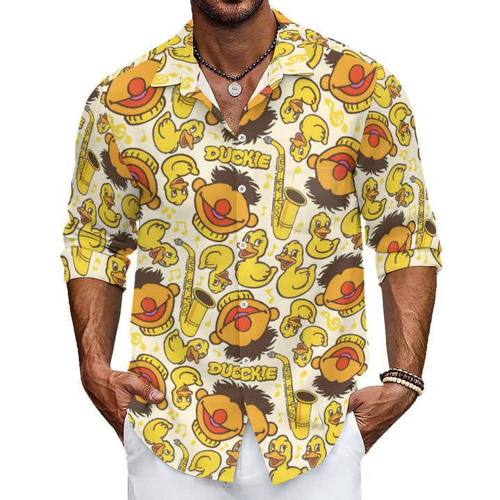 Men's Casual Cartoon Rubber Duck Printed Long Sleeve Shirt 2402000222