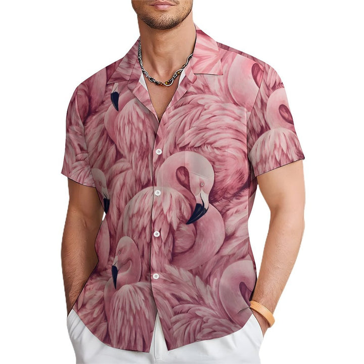 Men's Hawaiian Flamingo Casual Short Sleeve Shirt 2401000282