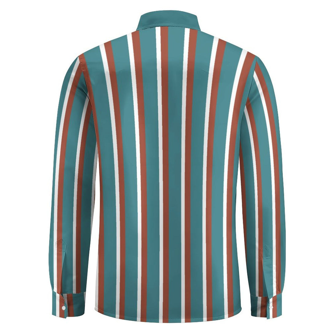 Men's Striped Contrast Casual Printed Long Sleeve Shirt 2402000114