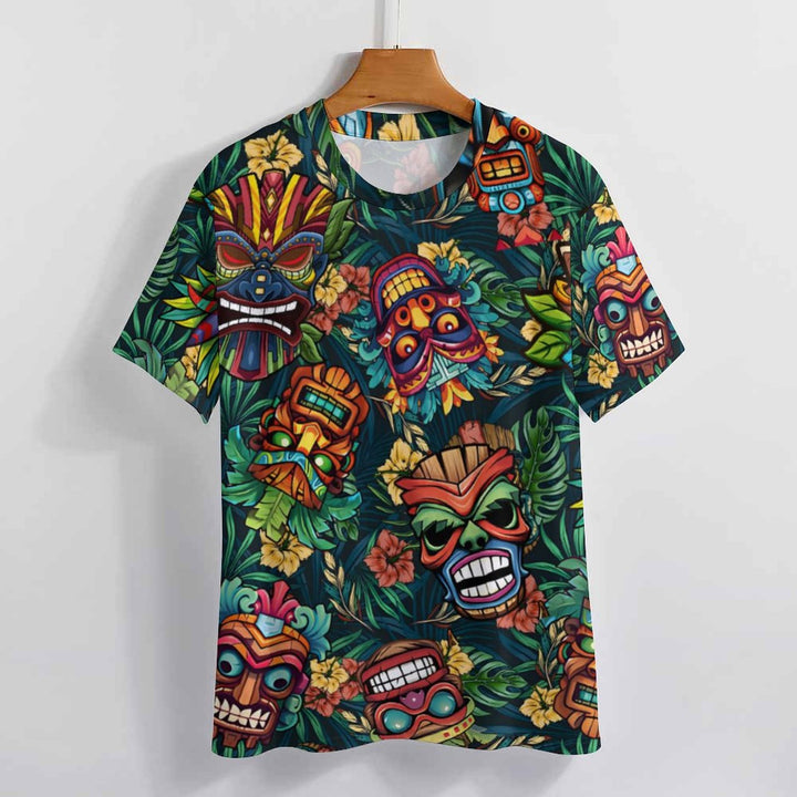 Men's Round Neck Tiki Art Casual T-Shirt 2312000407