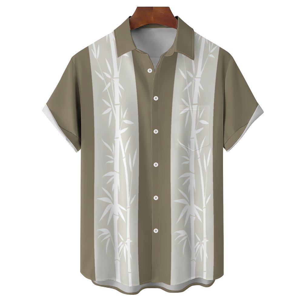 Men's Bamboo Stripes Casual Short Sleeve Shirt 2402000348