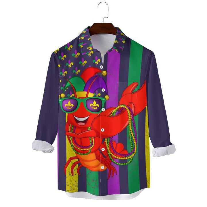 Holiday Carnival Men's Hawaiian Shirt Lobster Cartoon Art Long Sleeve Shirt 2401000162