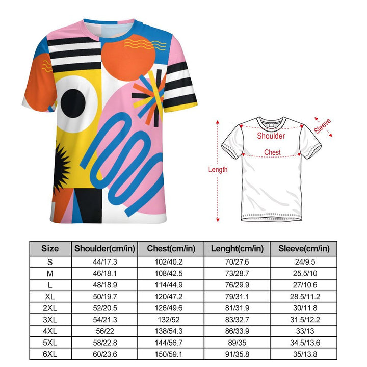 Men's Cartoon Geometric Round Neck Casual T-Shirt 2403000266