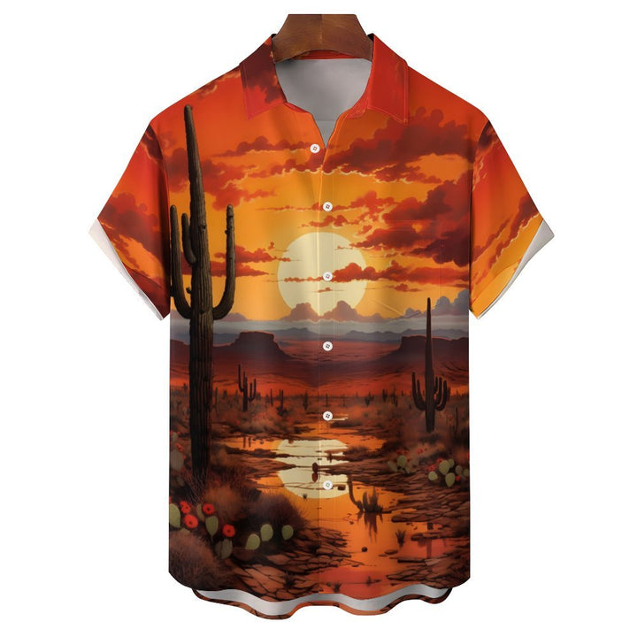 Men's Gobi Desert Cactus Landscape Casual Short Sleeve Shirt 2401000399