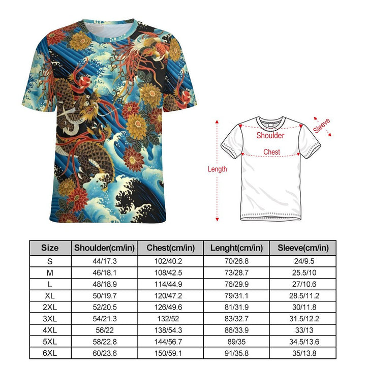 Men's Round Neck Dragon Art Casual T-Shirt 2312000392