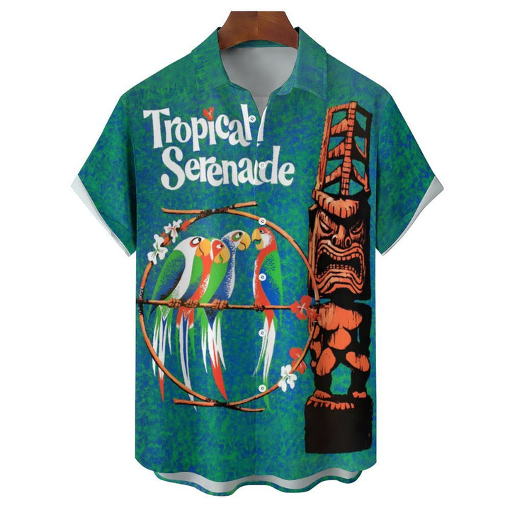 Retro Tiki Art Casual Short Sleeve Shirt 2402000165