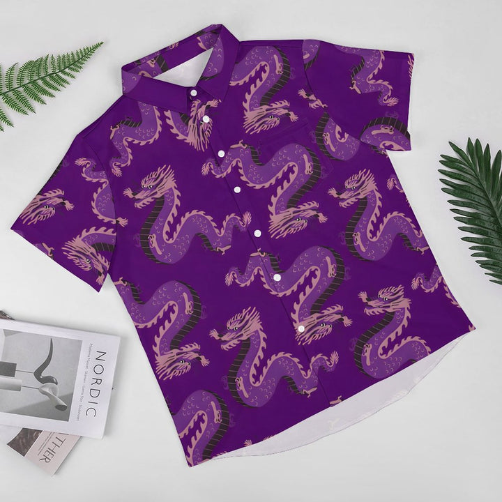 Dragon Purple Print Casual Short Sleeve Shirt 2402000085