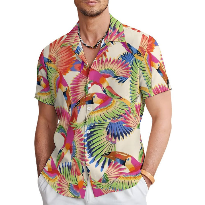 Men's Toucan Art Print Casual Short Sleeve Shirt 2402000316
