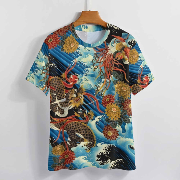Men's Round Neck Dragon Art Casual T-Shirt 2312000392