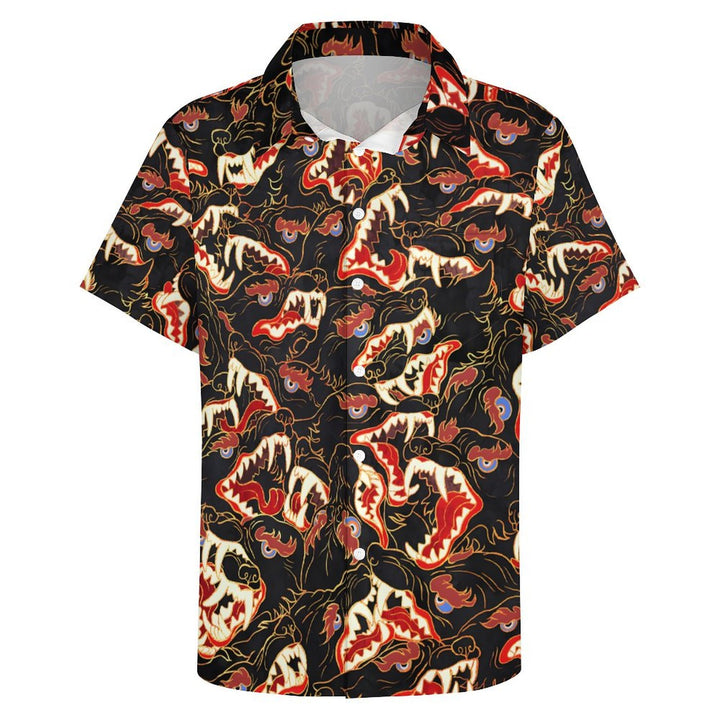 Men's Retro Medieval Wolf-Toothed Beast Casual Short Sleeve Shirt 2402000128