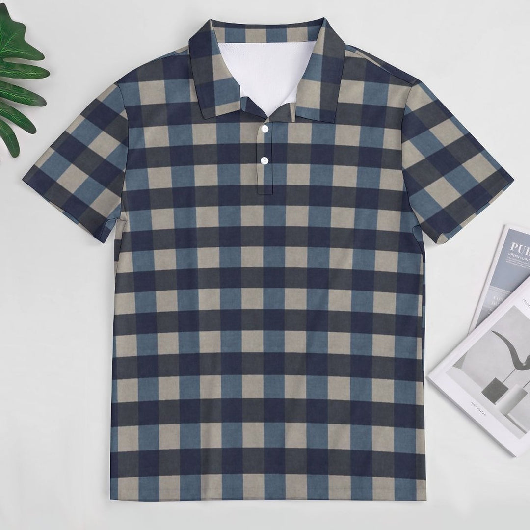 Men's Button-Down Short Sleeve Check Polo Shirt 2312000285