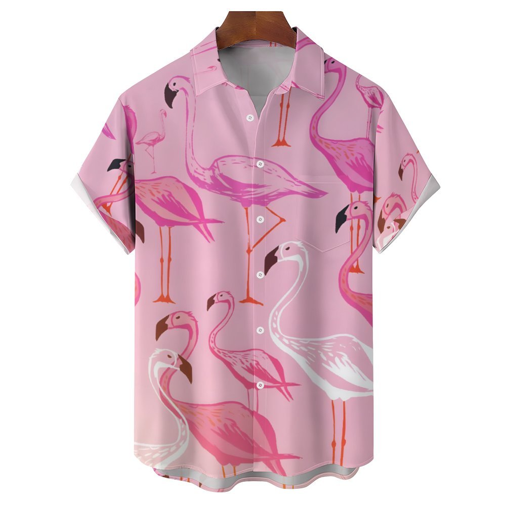 Men's Flamingo Pink Gradient Casual Short Sleeve Shirt 2402000063