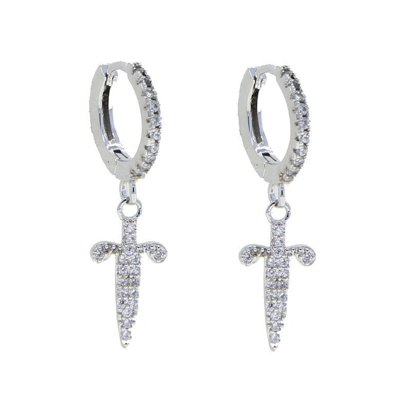 Cross Sword Earrings With Zirconia Earrings 240201096