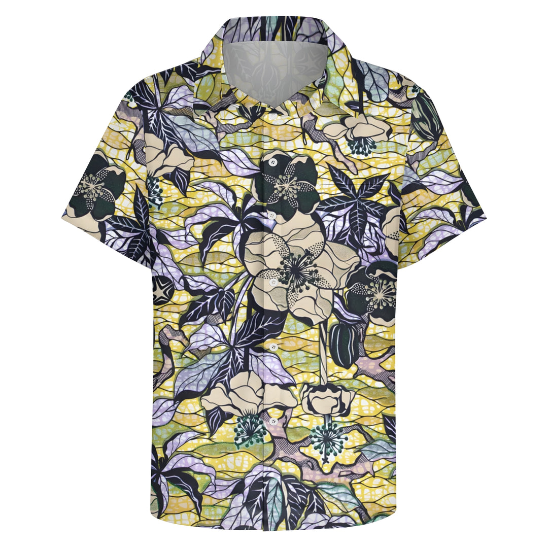 Men's Hawaiian Flowers Yellow Casual Short Sleeve Shirt 2403000384