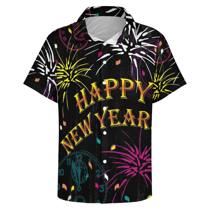 Happy New Year Fireworks Casual Short Sleeve Shirt 2312000056