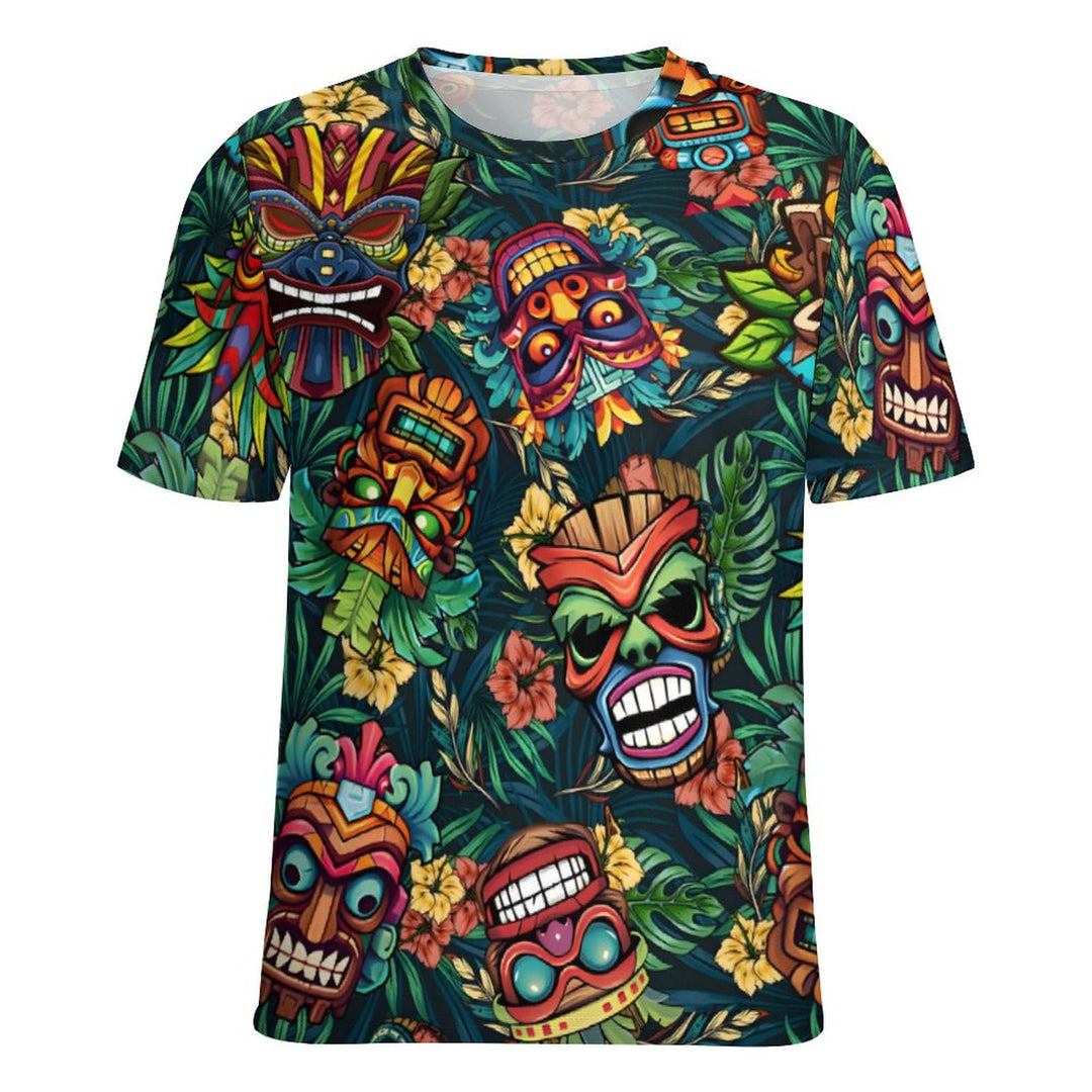 Men's Round Neck Tiki Art Casual T-Shirt 2312000407