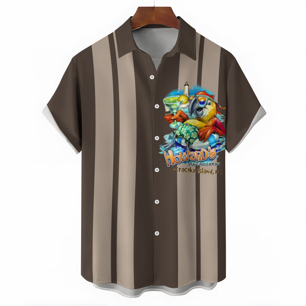 Men's Hawaiian Parrot Vacation Casual Short Sleeve Shirt 2403000303