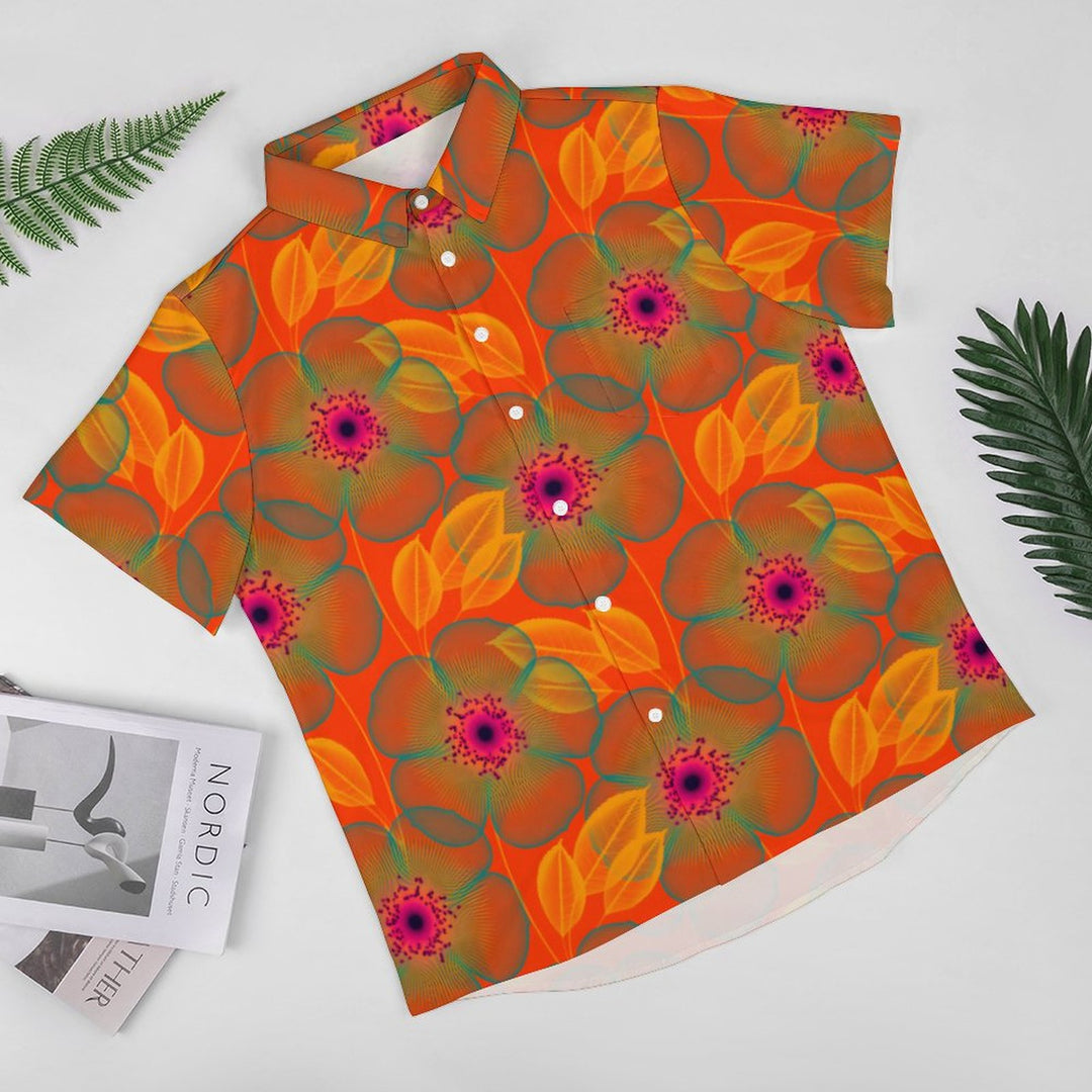 Men's Hawaiian Flowers Orange Casual Short Sleeve Shirt 2402000233
